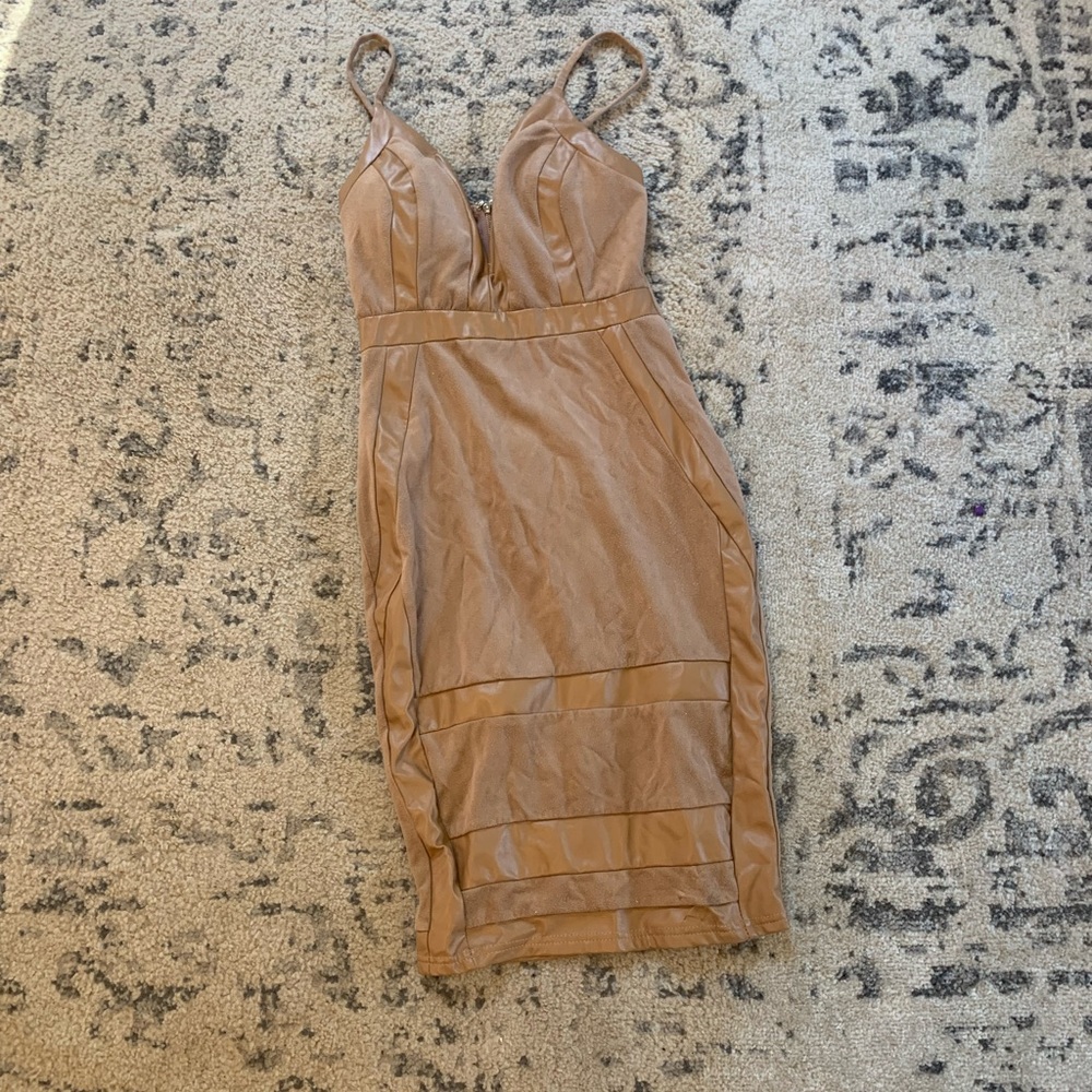 Tan pleather body con dress